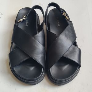 Alohas Marshmallow Sandals Black  Leather Crossover Platform US Size 9 EU 40